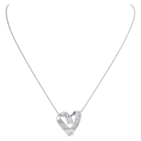 Heart diamond pendant on 18k WG beaded necklace w 1.25 cts in diamonds