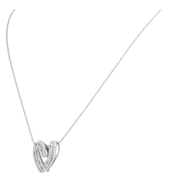 Heart diamond pendant on 18k WG beaded necklace w 1.25 cts in diamonds