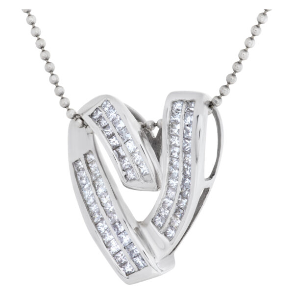 Heart diamond pendant on 18k WG beaded necklace w 1.25 cts in diamonds