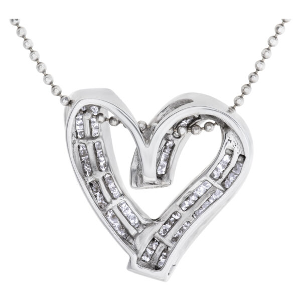 Heart diamond pendant on 18k WG beaded necklace w 1.25 cts in diamonds