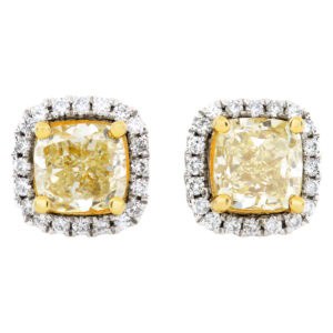 18k White and yellow gold diamond studs with 1.30 & 1.33 carats in yellow diamond