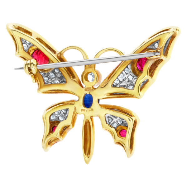 Designer signed "1925 AL" Butterfly with rubies, diamonds & cabochon sapphire