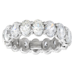 Oval diamond eternity band in platinum, over 6.20 carats in F-G color, VS clarity diamonds