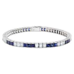 Diamond and sapphire line bracelet in platinum