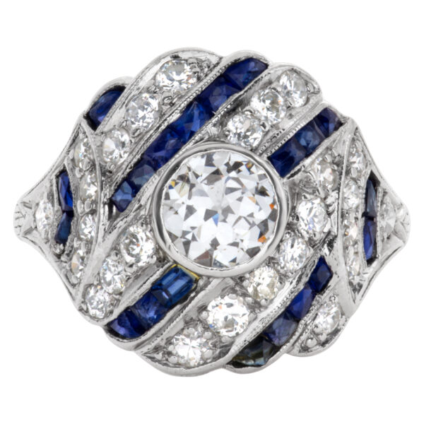 Diamond and sapphire art deco ring in platinum