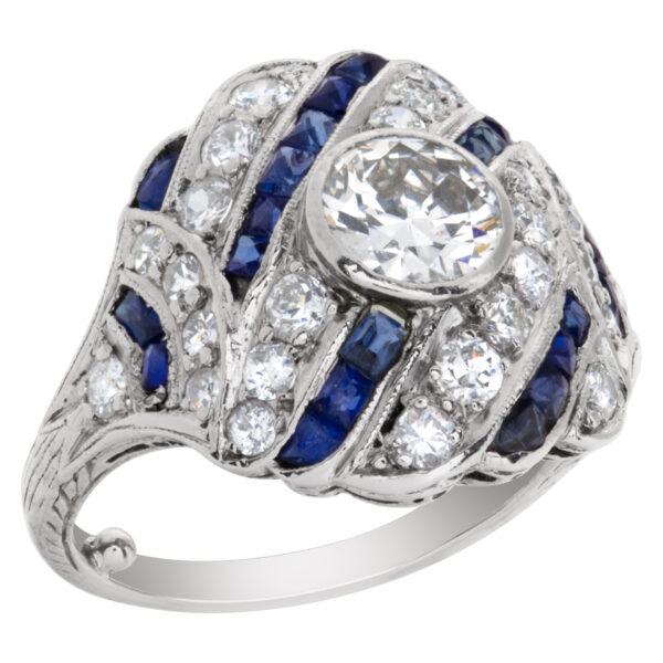 Diamond and sapphire art deco ring in platinum