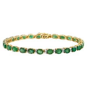 Emerald and diamond line bracelet in 14k