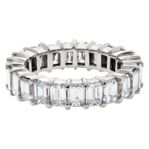 Emerald cut diamond eternity band in 18k white gold