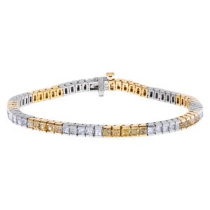 Princess cut diamond bracelet in 18k white and yellow gold