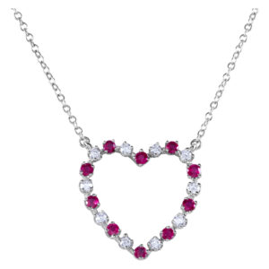 Diamond and ruby heart necklace in 18k white gold