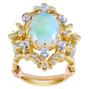 Australian opal ring with diamond accents in 18k