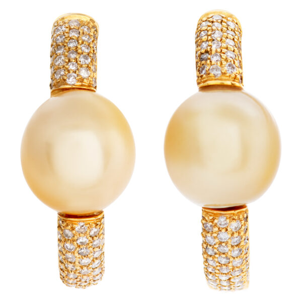 Gold pearl and diamond hoop earrings 18k