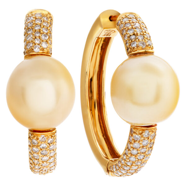 Gold pearl and diamond hoop earrings 18k