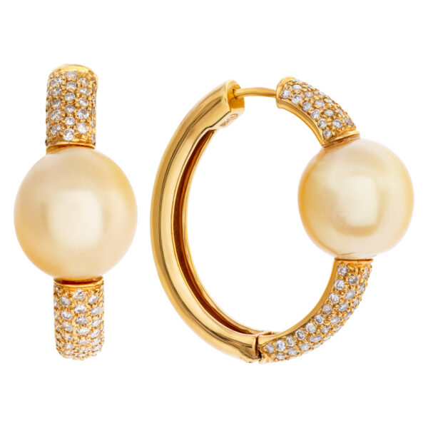 Gold pearl and diamond hoop earrings 18k