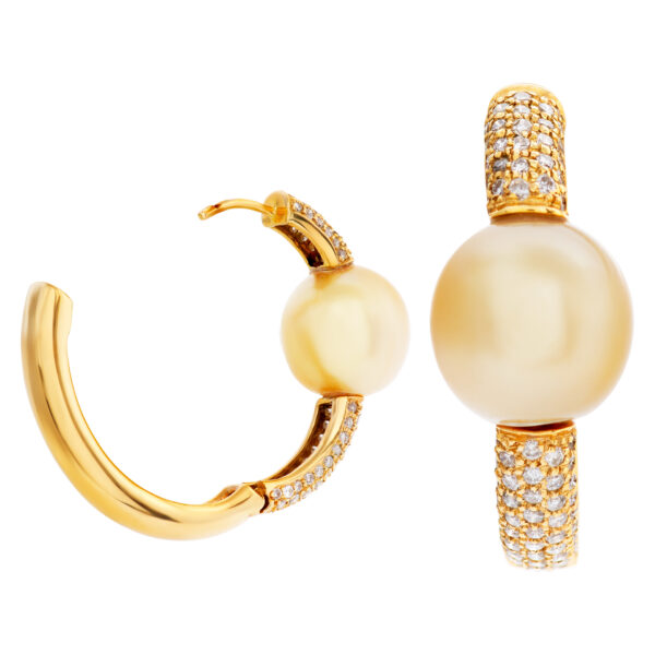 Gold pearl and diamond hoop earrings 18k