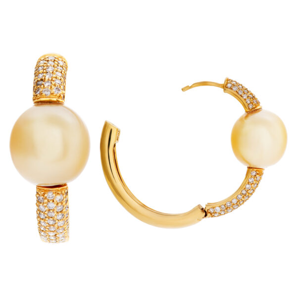 Gold pearl and diamond hoop earrings 18k