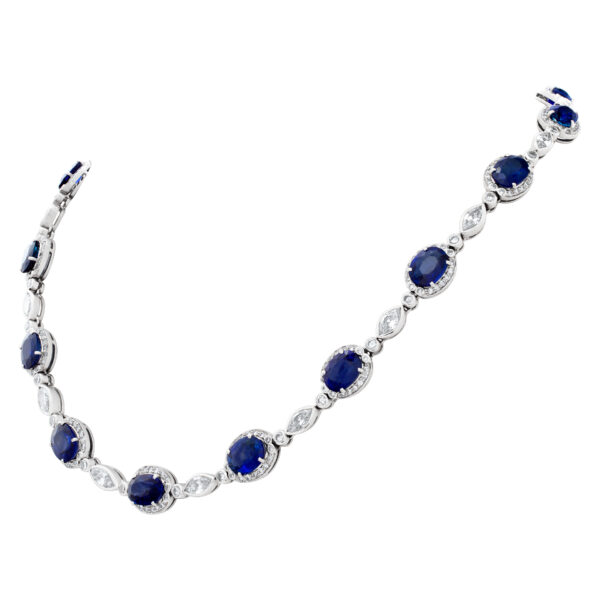 Deep blue sapphire and diamond necklace in 18k white gold