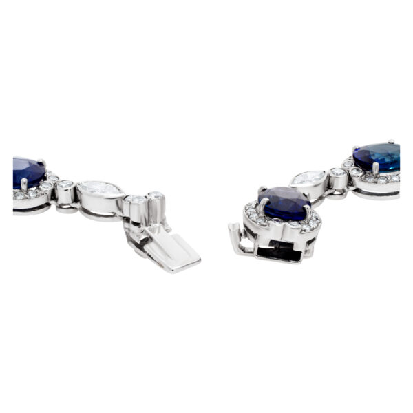 Deep blue sapphire and diamond necklace in 18k white gold