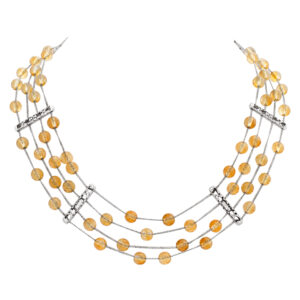 Sexy multi strands citrine & 18K white gold choker necklace.