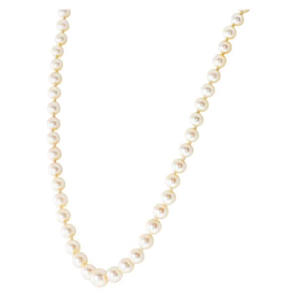 Sweet graduated cultured pearl necklace, with 105 graduated pearls from 7x7.5mm to 3x3.5mm with 14K white gold security clasp. 20 inches.