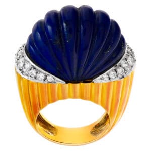 Unique vintage blue lapis and diamond ring in 18k