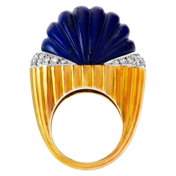 Unique vintage blue lapis and diamond ring in 18k