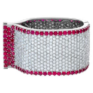 Ruby and diamond bangle in 18k white gold - over 60 carats in diamonds and 40 carats in rubies