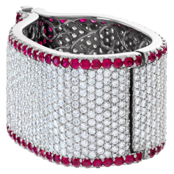 Ruby and diamond bangle in 18k white gold - over 60 carats in diamonds and 40 carats in rubies