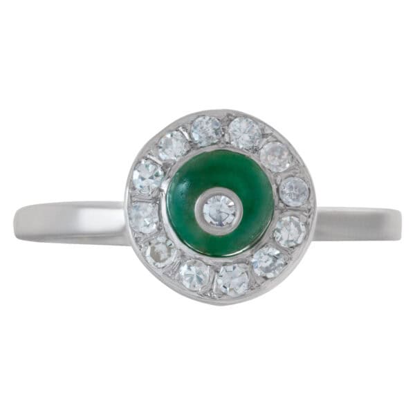 diamond and green stone ring in 14k white gold