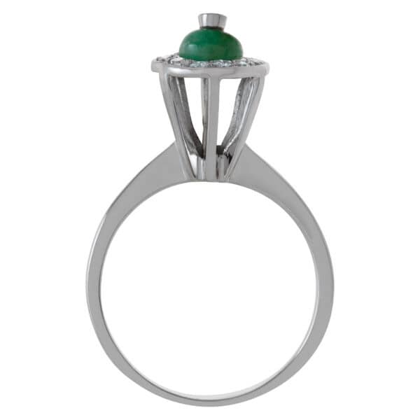 diamond and green stone ring in 14k white gold