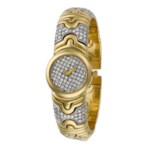 Stylish Swiss bange watch, 18k Pave diamond dial/bracelet 20mm Quartz watch