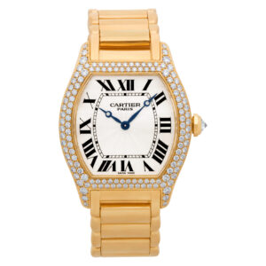 Cartier Tortue 18k Yellow Gold Factory Diamonds Silver dial 33mm Manual watch