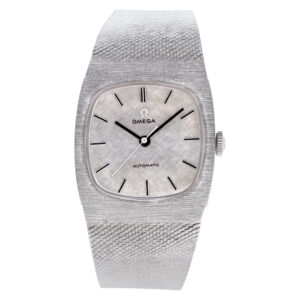 Omega Classic w6855 14k White Gold Textured Silver dial 27mm Automatic watch