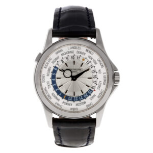 Patek Philippe World Time 5130G 18k White Gold Silver Guilloche dial 39mm Automa