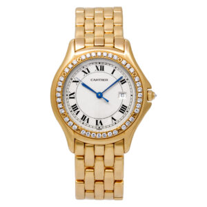 Cartier Cougar 887905 in 18k gold, White dial, factory diamond bezel 33mm Quartz