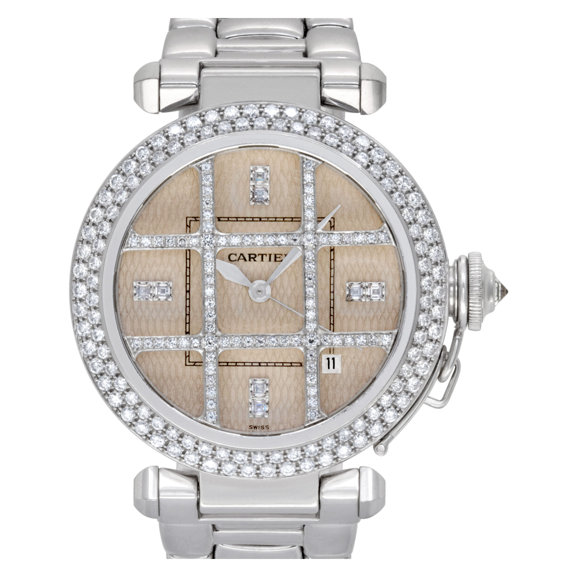 Cartier Pasha 38 2358 18k White Gold Ivory Diamond Dial Bezel