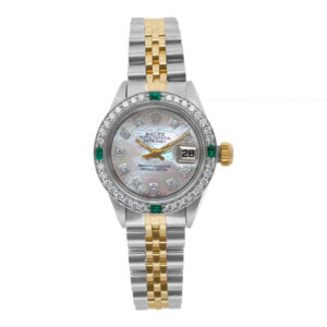 Rolex Datejust 6917 Steel custom diamond and emerald bezel mother of pearl 26mm