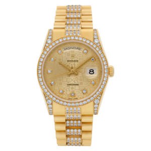 Rolex Day-Date 118388 18k all original diamonds Gold dial 36mm Automatic watch