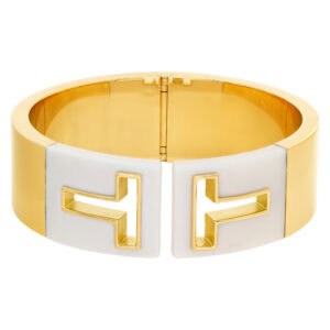 Tiffany & Co. T Cutout Hinged Cuff Bracelet in 18k with white ceramic