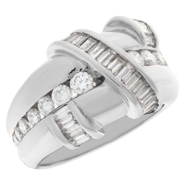 Charles Krypell diamond ring in platinum. 1.00 ct in round & baguette diamonds.