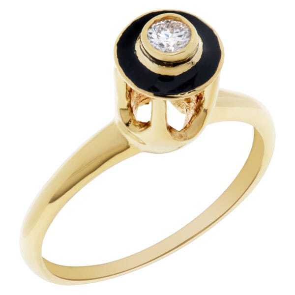 Diamond and onyx 14k yellow gold ring