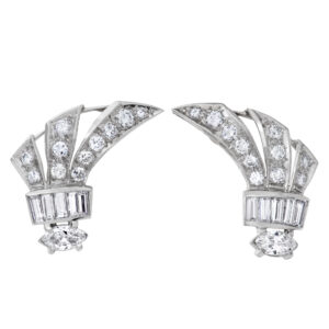 Platinum spray diamond earrings