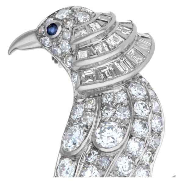 Bird of Paradise Brooch with approx 6 carat round, baguettes and square diamonds, set in Platinum