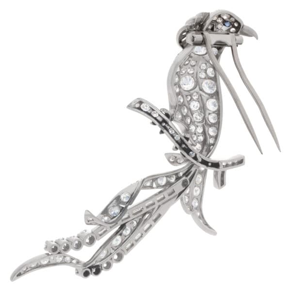 Bird of Paradise Brooch with approx 6 carat round, baguettes and square diamonds, set in Platinum