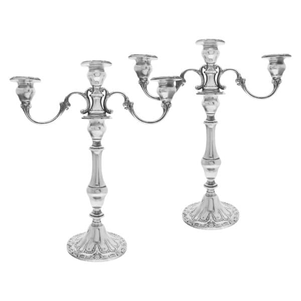 Pair of sterling silver 3 tiers candelabra by Gorham.