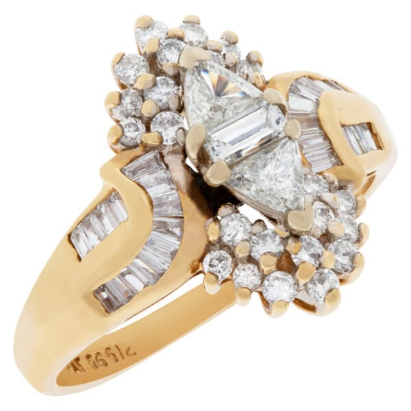 Fashion "ballerina" style diamond ring in 14k yellow gold. 0.65 carats (J, SI-1)