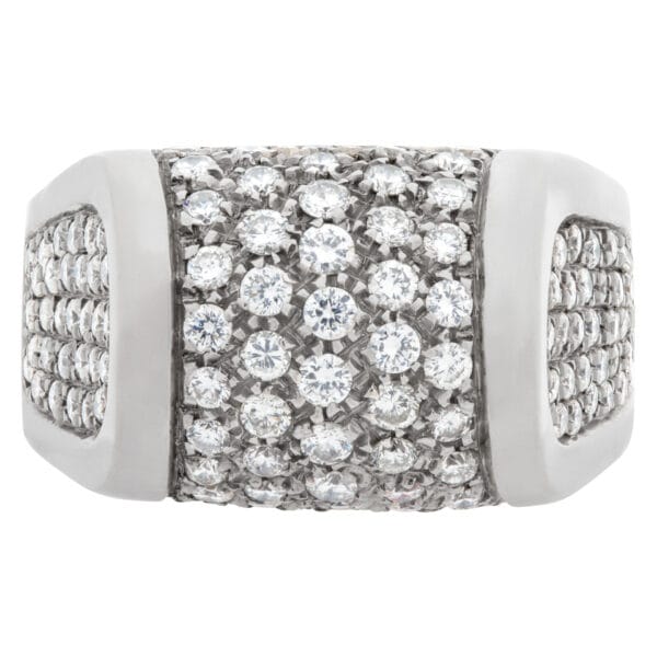 Pave diamond ring in 18k white gold w/ approx. 1.10 carats in diamonds.