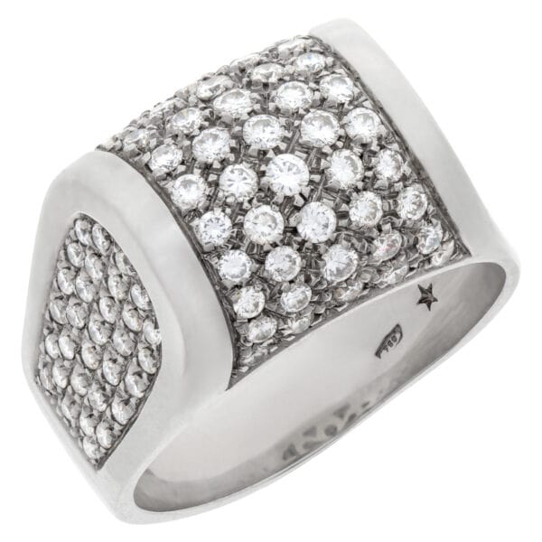 Pave diamond ring in 18k white gold w/ approx. 1.10 carats in diamonds.