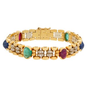 Bright bracelet with cabochon rubies, emeralds, sapphires and diamon accents in 18k