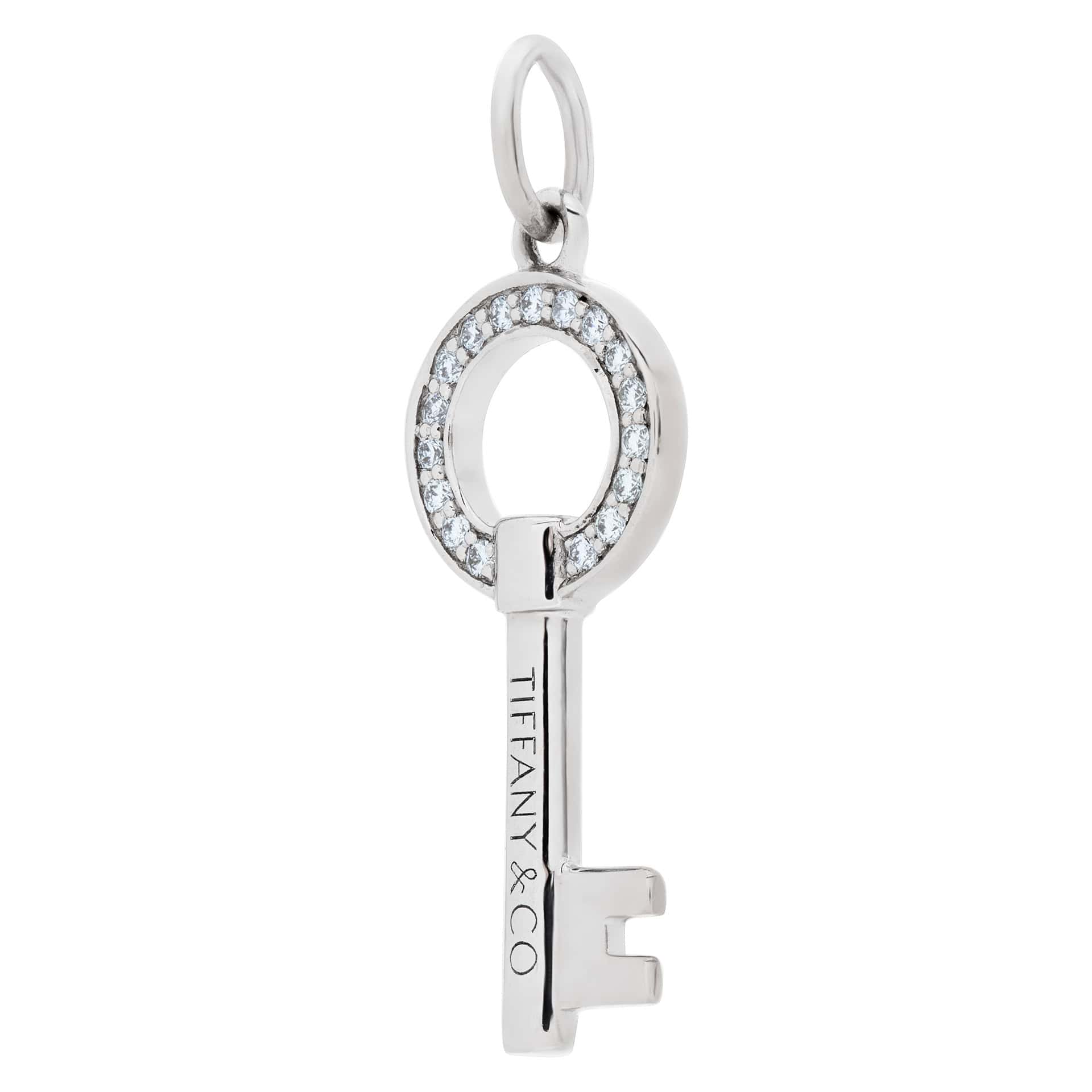 Tiffany Keys modern keys open round key pendant in 18k white gold with  diamonds.